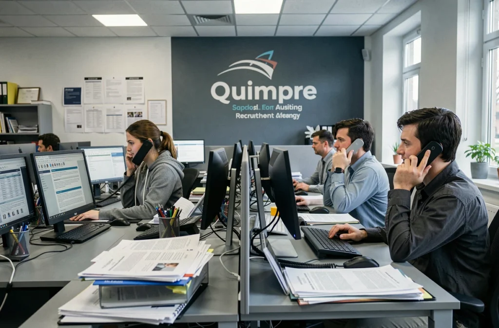Agence Domino RH à Quimper avec des consultants gérant le recrutement et l'intérim en simultané