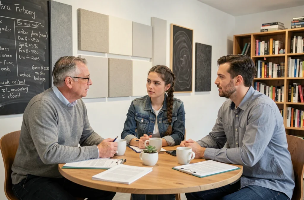 Groupe de professionnels en réunion collaborative dans un espace de coworking à Rambouillet